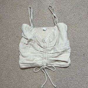 Aerie linen oatmeal color cropped tank top with tie detail size XS
